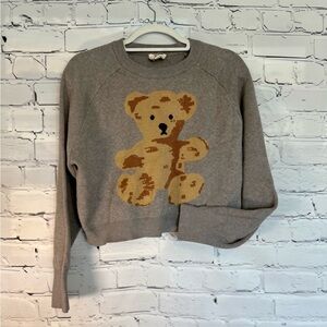 Hippie Rose Gray Crop Sweater with Teddy Bear Design